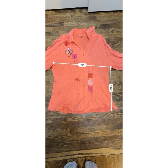 Tianello Women’s Pink Artsy Abstract Print 3/4 Sleeve Full Button Blouse Size M - Picture 5 of 6